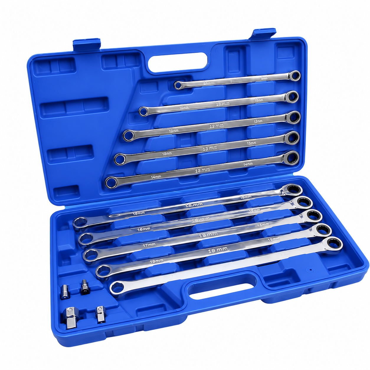 Extra Long Aviation Ratchet Spanner Wrench Set Double Ring Single Gear 8-19mm