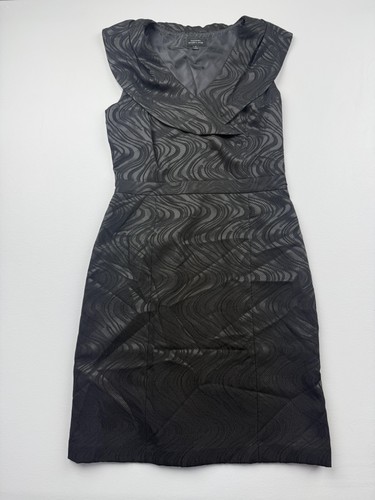 Tahari Arthur S. Levine Dress Womens 6 Black Jacquard Cowl Neck Sheath