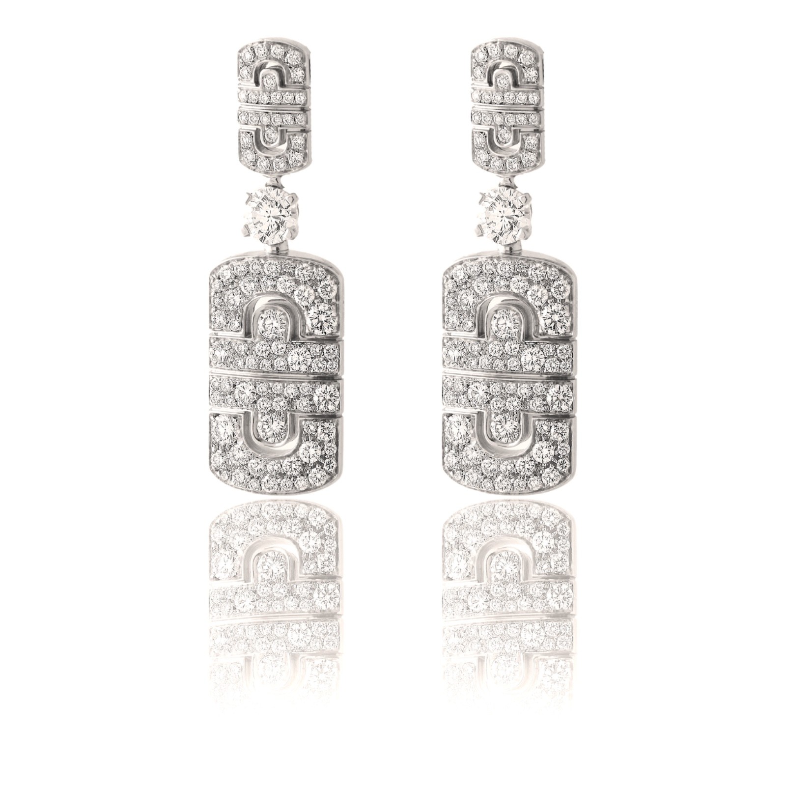 Rare BVLGARI Parentesi Diamond Dangling Earrings 18k White Gold