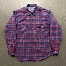 Vintage 80s Levi's Plaid Button Up Cotton Flannel Shirt L Blue Red Workwear