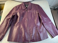 Dialogue Women’s 100% Leather (soft) Full Zip Front Jacket, Deep Maroon Sz:large