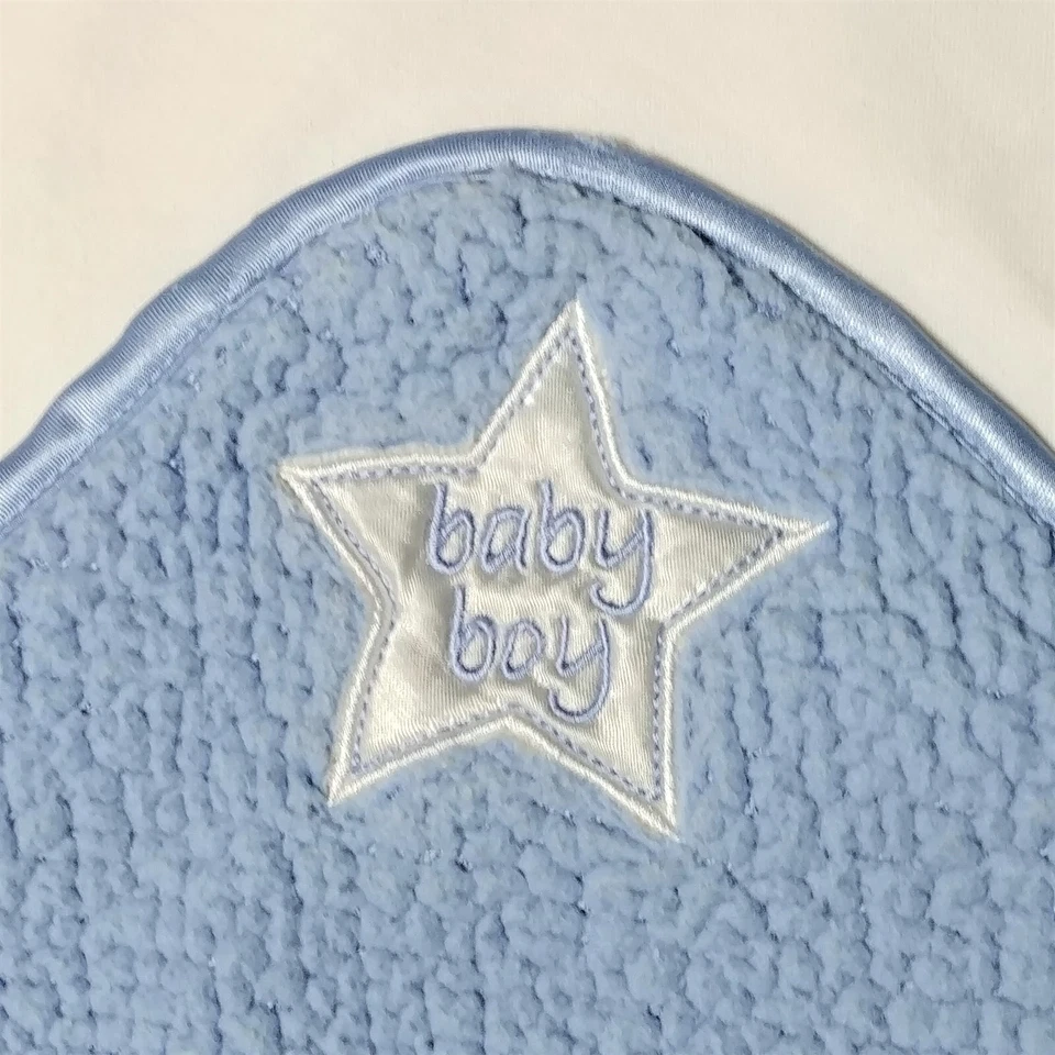 Manta bebé recién nacido "Baby Boy" azul blanco estrella tela sherpa suave usada en excelente estado Foto 4 de 4