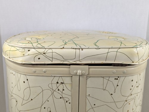 1960’s Pearlwick Hamper MCM Gold Speckles Atomic Hamper Padded Stool 17" Tall - Picture 15 of 24