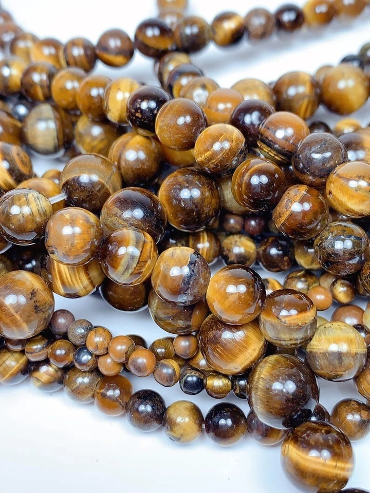 Genuino A++ Natural Ojo de Tigre Suave Redondo Piedras Preciosas Cuentas 12"" Hilo Joyería Foto 2 de 4