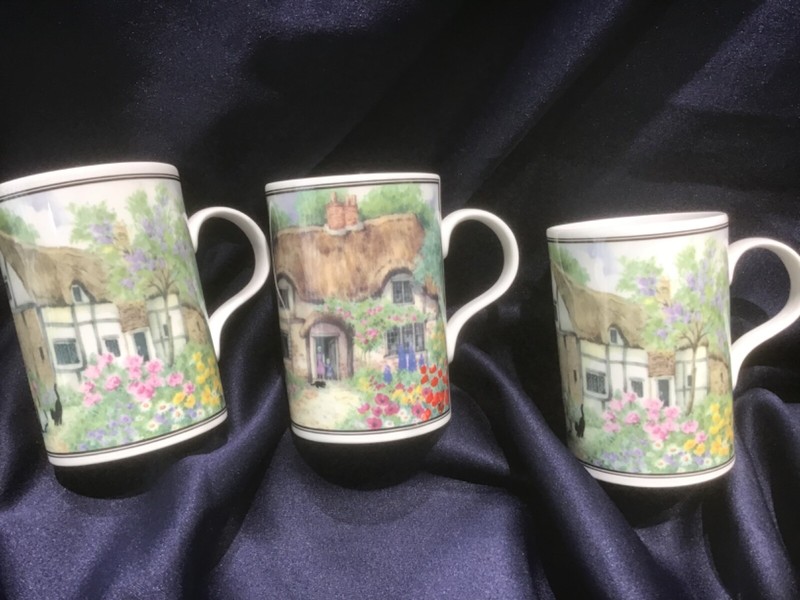QUEENS CHINA COTTAGE GARDEN set of 3 MUGS made in ENGLAND!!