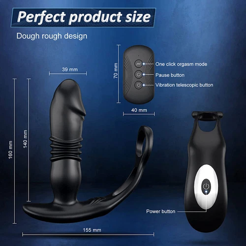 Thrusting Anal Dildo Vibrator Male Prostate Massager Ring Sex Toys for Men Women - Picture 7 of 13