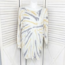 Cato Sweater Dress Womens XL White Yellow Gray Tie Dye V Back Tunic Pullover