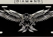 Engraved US American 3D Fierce Eagle Diamond Etched Car Tag Metal License Plate