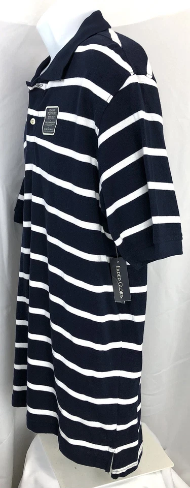 Nuevo con etiquetas Camisa Polo Gloria Desteñida 2 Botones L Azul Blanco Rayas Manga Corta Algodón Preppy Foto 2 de 4