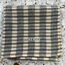 MEN HANDKERCHIEF COTTON VINTAGE POCKET SQUARE 18" CLASSIC ART BEIGE BLUE STRIPED