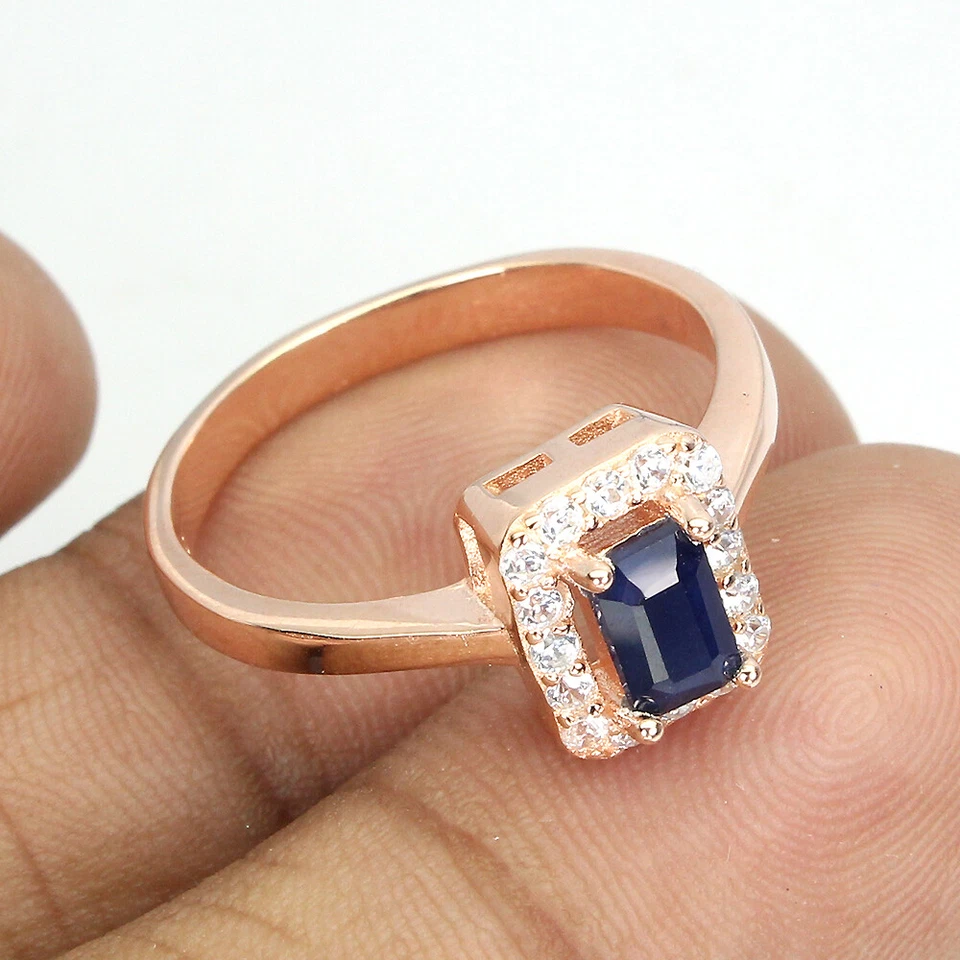 925 Sterling Silver Diffused Octagon Blue Sapphire 6x4mm Simulated Cz Ring Sz 8 - Image 3 of 4