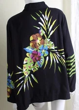 Goode Impressions Sz 2X Black Silk Hand-Painted OOAK Bird Tropical Art Jacket