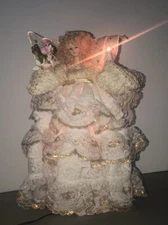 Fiber Optic White & Gold Light Up Porcelain Angel Tabletop or Tree Topper