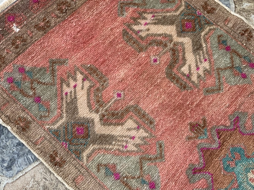 Tribal Geometric Vintage Turkish Rug Authentic Handknotted Oriental