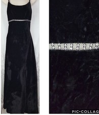 Vtg 90's DARYA Black Velvet Rhinestone Cut Out Formal Maxi dress Gothic Sz 10