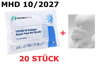 20x Corona Schnelltest Safecare + 20 FFP2 Covid-19 Antigen Nasen Test MHD 10/27