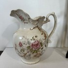 Antique Floral Pitcher Cream Ceramic Victorian Style Decor Vase 11.5" Tall