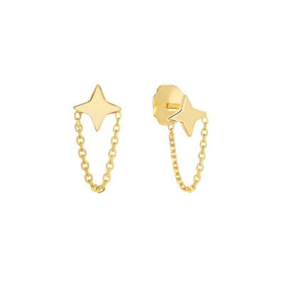 Kette Ohrhänger Ohrringe 14K massiv Gelbgold minimalistisch Stern Ohrstecker
