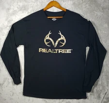 Realtree Mens Black Long Sleeve Pullover Shirt Hunting Large Front Logo L