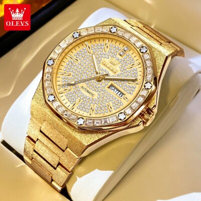 New OLEVS Automatic Mechanical Luxury Men's Watch 3 Bar Diamond Luminous Date