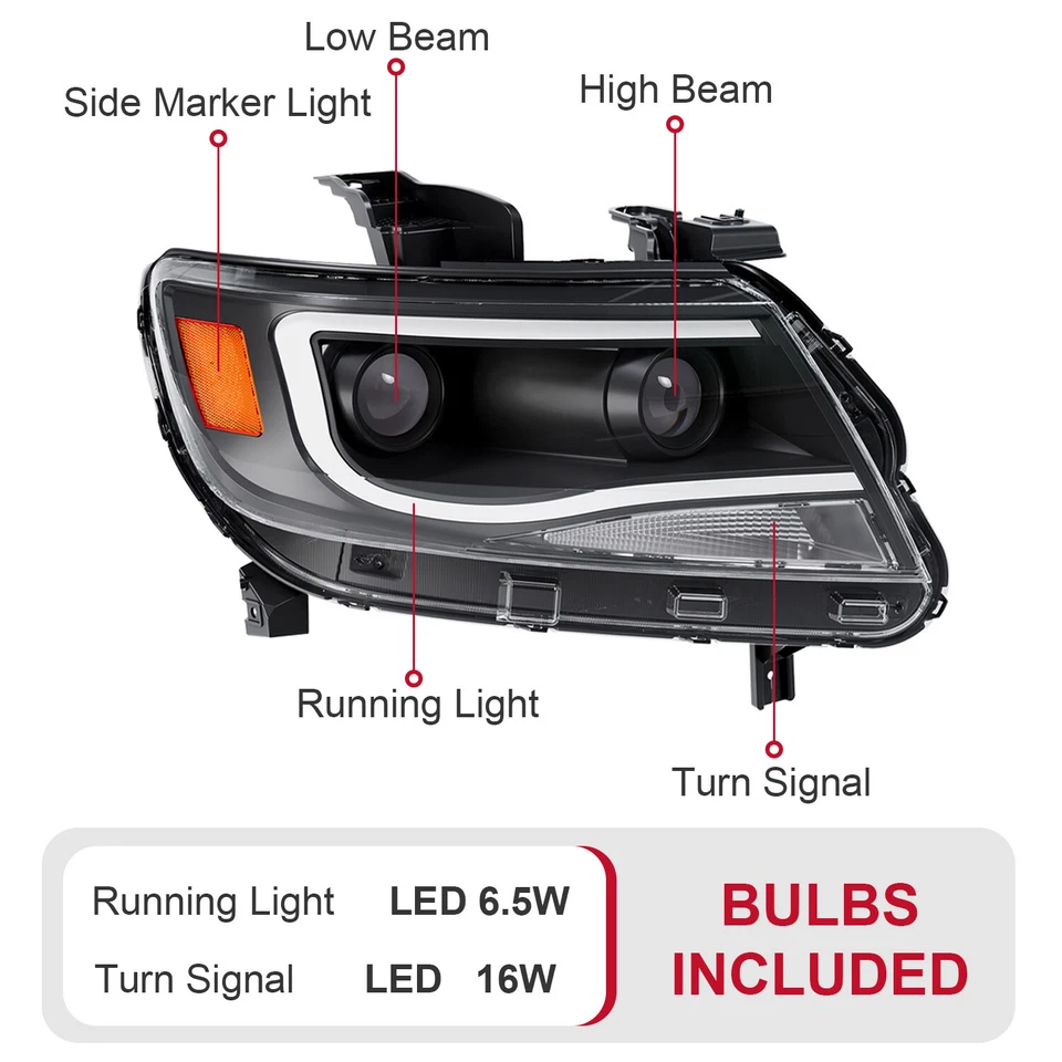 For 2015-2022 Chevy Colorado LED DRL Dual Projector Headlights Headlamps Black - Imagem 2 de 4