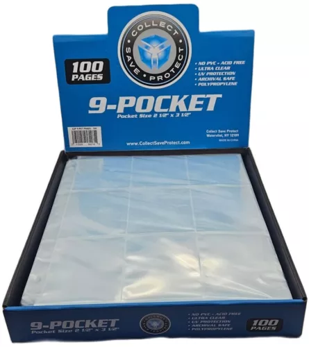 (Box of 100) CSP 9 Pocket Trading Card Album Pages - No PVC / Acid Free