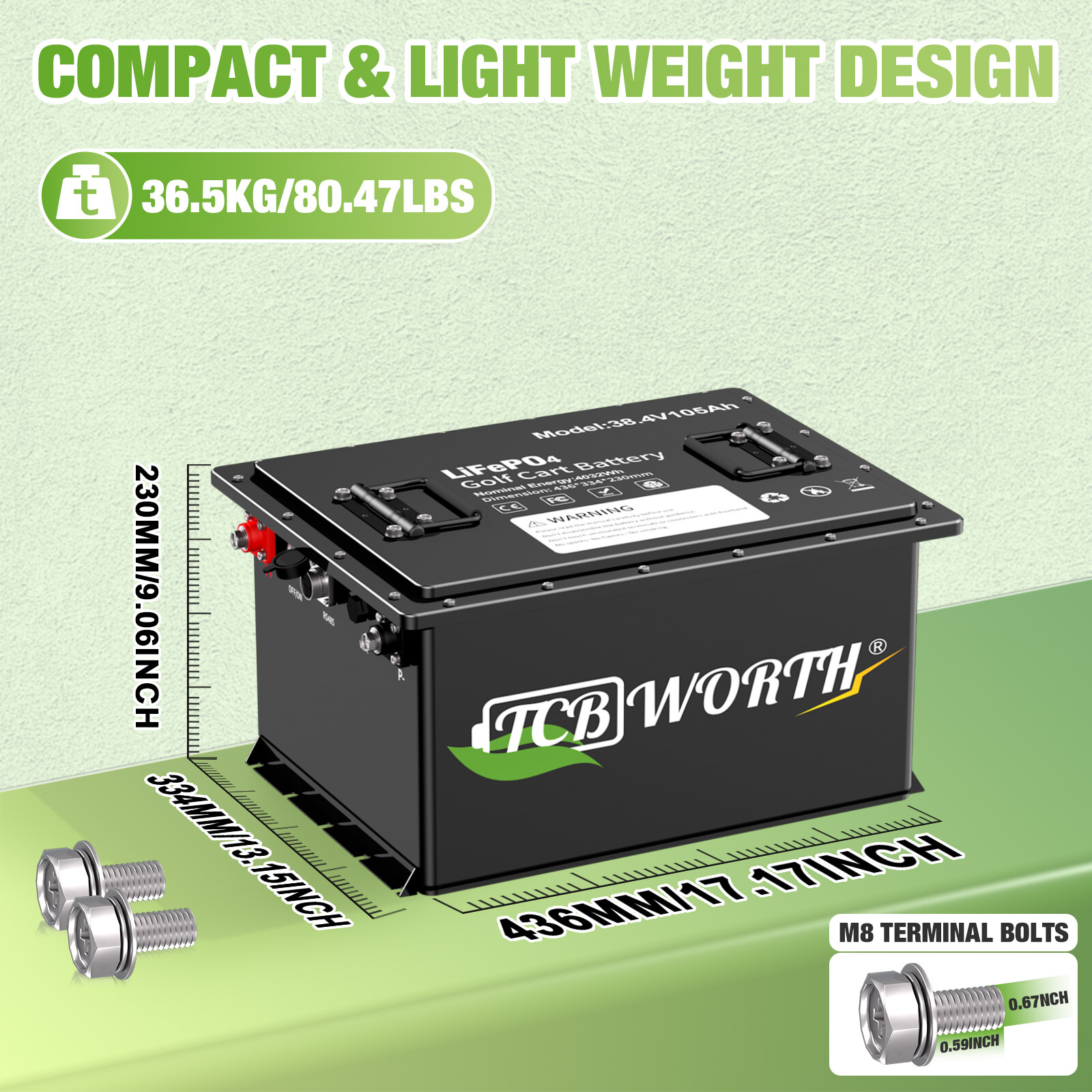 36V 105Ah Golf Cart LiFePO4 Battery 200A BMS Bluetooth for Yamaha EZGO Club Cart