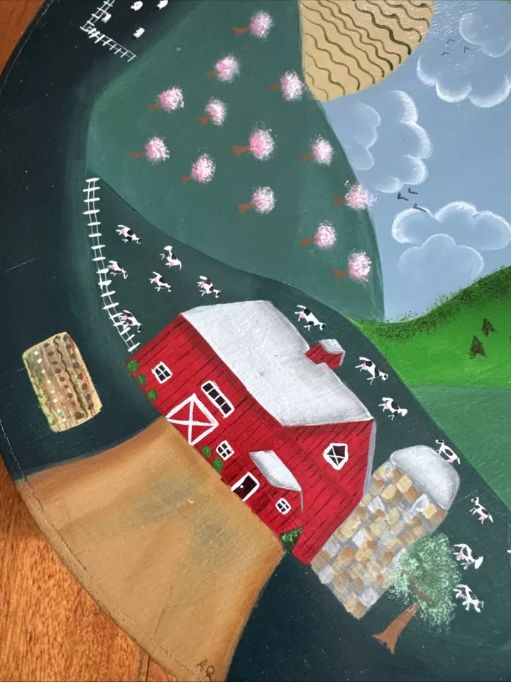 Caja de madera primitiva pintada a mano de arte popular vintage firmada Foto 2 de 4