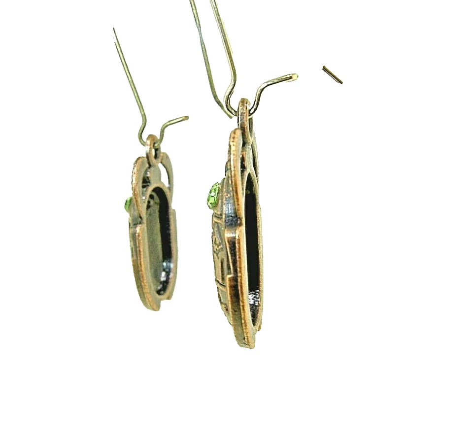 Nuevos Pendientes Colgantes Egipcios ESCARABAJO Escarabajo Cristales Verdes Tono Cobre 1.75" Largo Foto 2 de 3