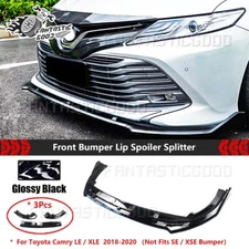 For Toyota Camry LE XLE 18-20 Gloss Black V2 Style Front Bumper Lip Splitter Kit