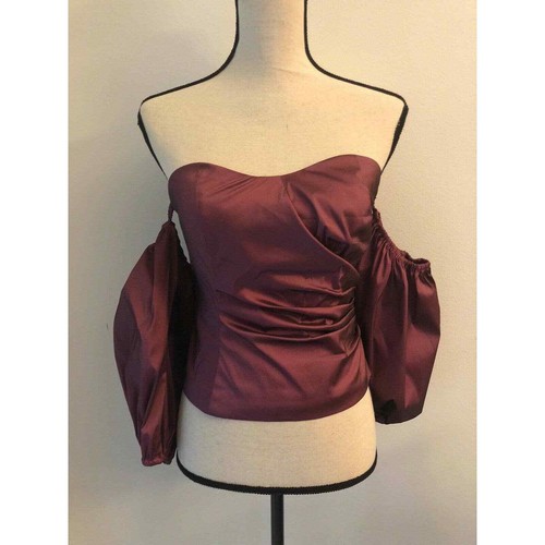 Blusa Tracy Reese Adulto 6 Púrpura Sólido Mangas Abullonadas Cuello Corazón Para Mujer - Imagen 3 de 7