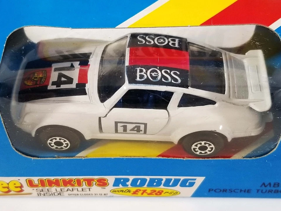 Caja de cerillas Porsche Turbo Hugo Boss / 1987 / Raro sin perforar Linkits Robug caja azul Foto 3 de 4