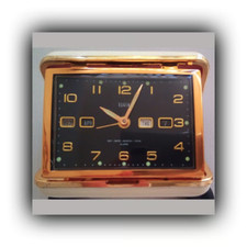 Vintage 1970s Elgin Mechanical Alarm Clock with Year-Month-Day-Date Display