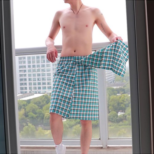 Men Gay Night Skirt With Pocket Cotton Blend Plaid Bath Sleepwear Loungewear New - Picture 5 of 18