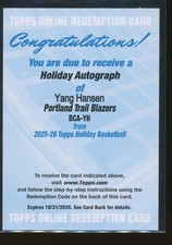 Yang Hansen #H176 2025-26 Topps Holiday Autographs Rookie