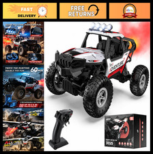 1:14 RC Rock Crawler 4WD Off-Road Monster Truck, LED Lights, Mist Spray, 2 Batte