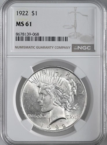 1922-P  $1 PEACE SILVER DOLLAR  "PHILADELPHIA MINT"  NGC MS61 #8678139-068