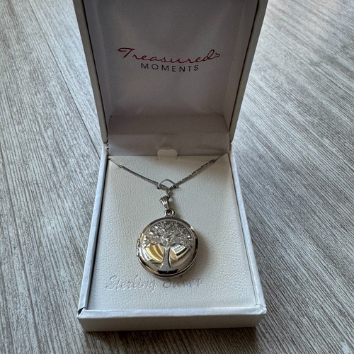 Treasured Moments Sterlingsilber Medaillon Halskette 18" runder Baum NEU $125 UVP