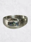 Vintage Sterling Silver 925 Abalone Inlay Dainty Ring Blue Green Boho Size 6.5