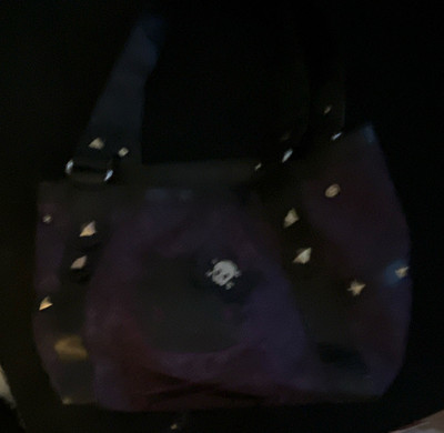 Purple Black Hello Kitty Skull Bow Small Lined Women s Shoulder Bag Zip Strap