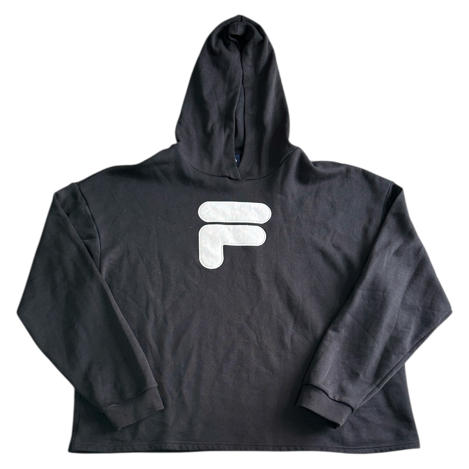Fila Felpa con Cappuccio Pullover Grande Logo Ricamato Oversize Nero Donna Large