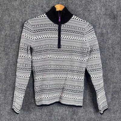 Title Nine Sweater Women S Black White Fair Isle Aztec 1/4 Zip Outdoor Hiking