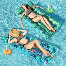2 Pack Pool Floats Adult Heavy Duty, Inflatable Pool Lounger Float with Detachab