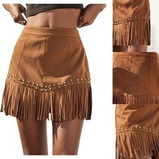 Womens Skirt Faux Suede Miniskirt Cocktail Dancewear Hippie Cowgirl Holiday