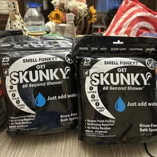2 X Skunky No Rinse Bathing Wipes Cleans Without Shower, Fast & Easy 2X25 Count