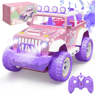DEERC RC Auto 1:16 Mädchen Pink, LED Licht, Musik, Offroad SUV