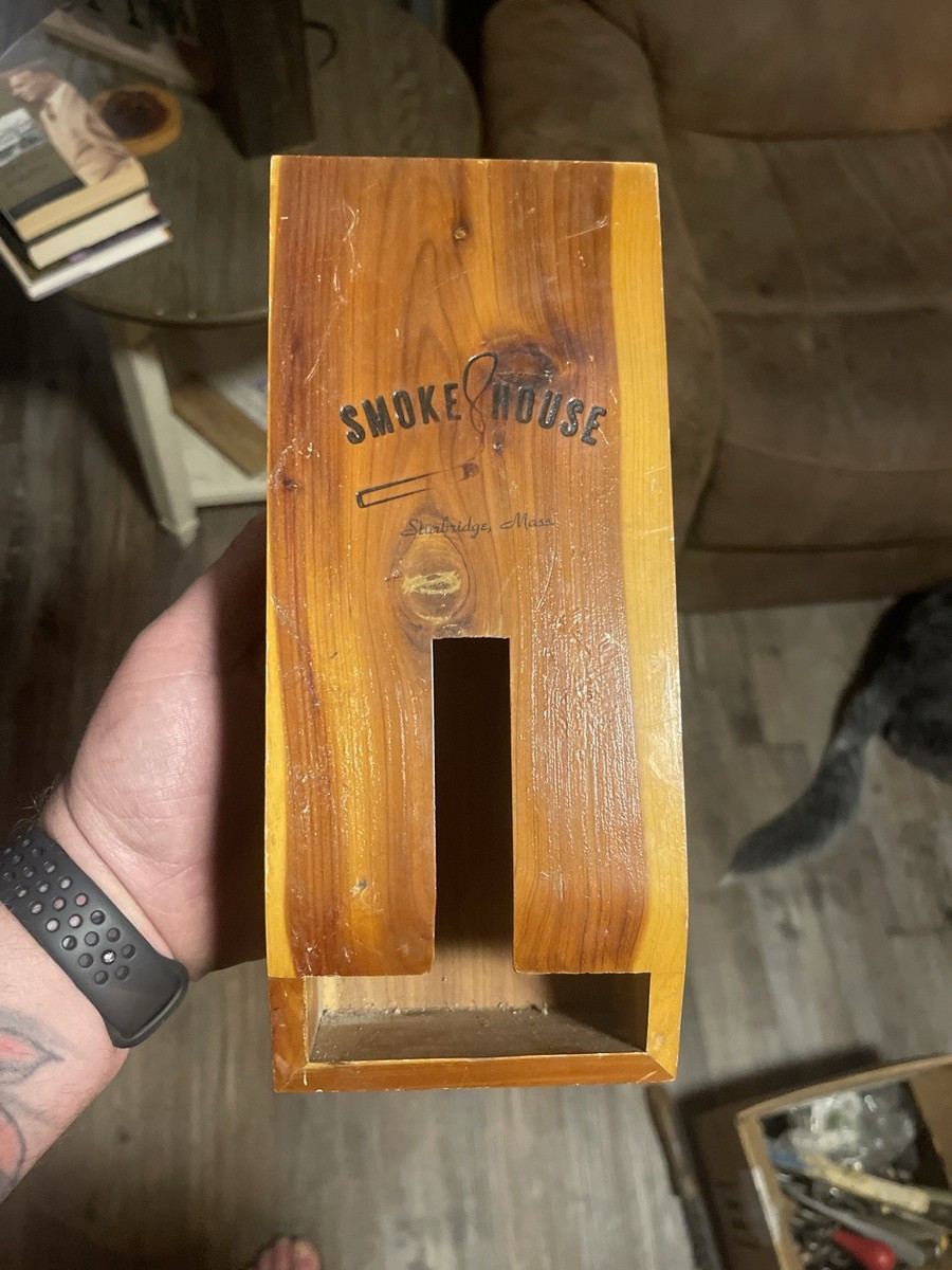 vintage wooden cigarette dispenser Walnut Casket Dispenser, Funeral March Music Box #33707 Imperfections consistent with vintage condition Vintage Smokehouse Wooden Cigarette Dispenser