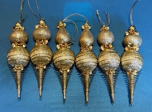 Lot 6 Vintage Style? Art Deco Spiral Wire and Bead Christmas Holiday Ornament 6"