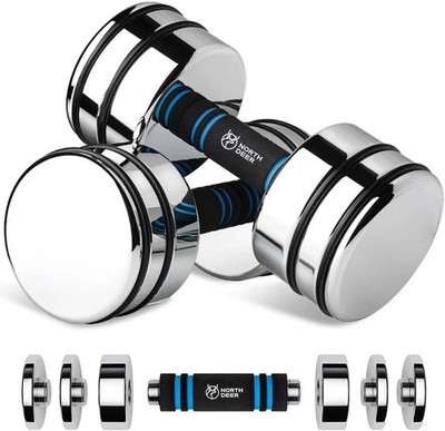 Adjustable Chrome Dumbbells with Foam Handles - 5 to 50 Lbs for Home Gym