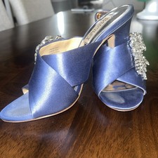 Badgley Mischka Blue Satin Heels Wm Slide Sandals Rhinestone Formal Wedding 5.5